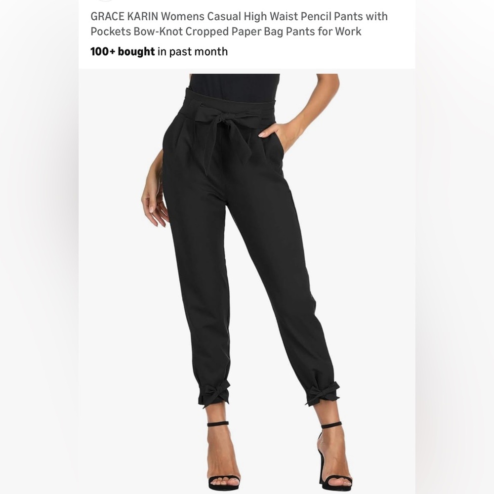 Grace Karin Black Cropped Paper Bag Pants, size small